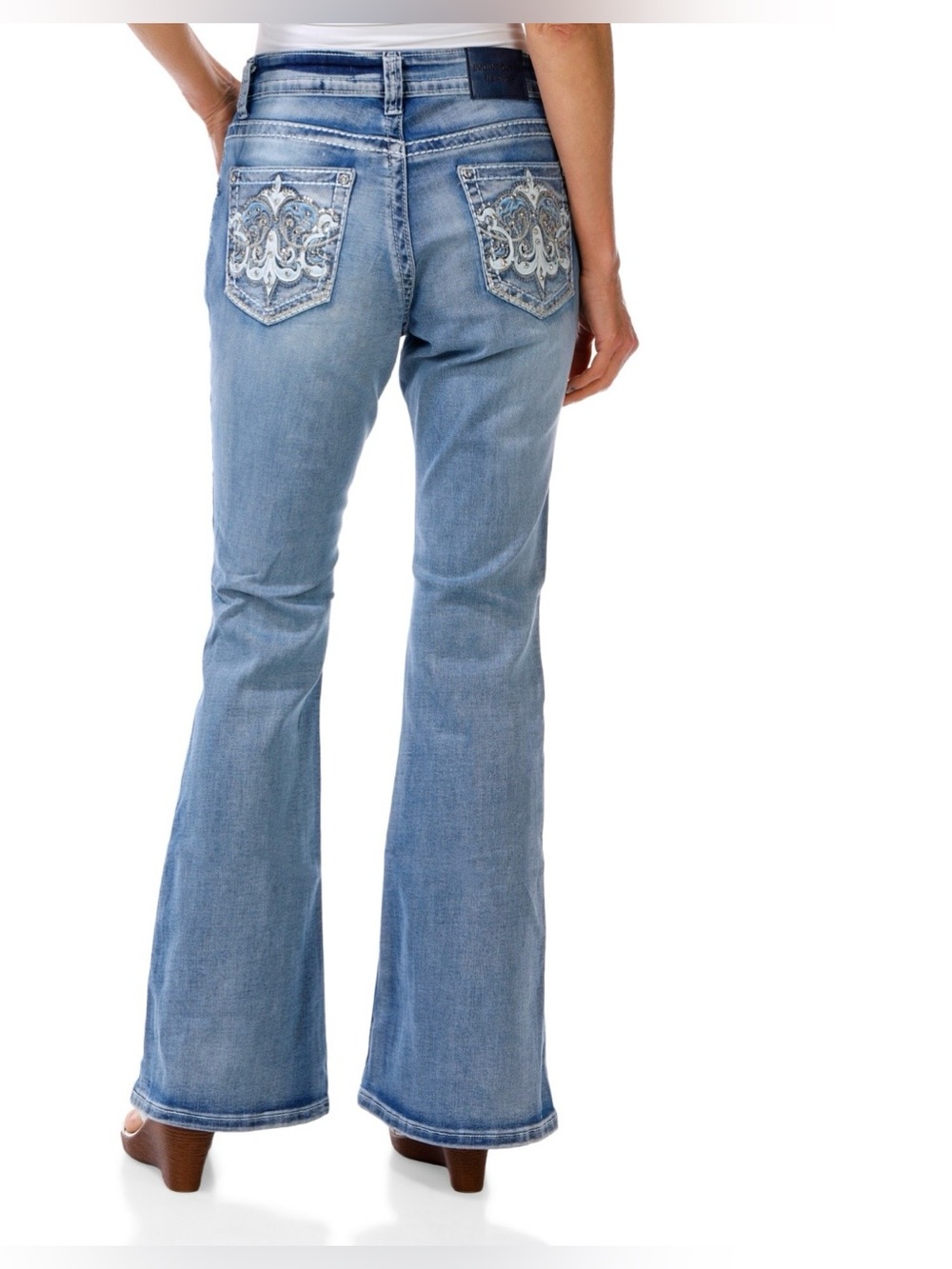 Evolve Denim Embellished Rhinestone Cross Bootcut Western Jeans